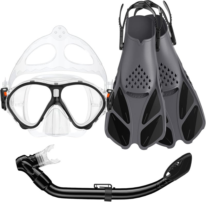 Seovediary Kids Snorkel Set, Mask Fins Snorkeling Gear for Kids Anti-Fog Swim Goggles 180 Panoramic View Dry Top Snorkel and Dive Flippers Combo with Travel Bag for Snorkeling Training Swimming Diving - Image 1